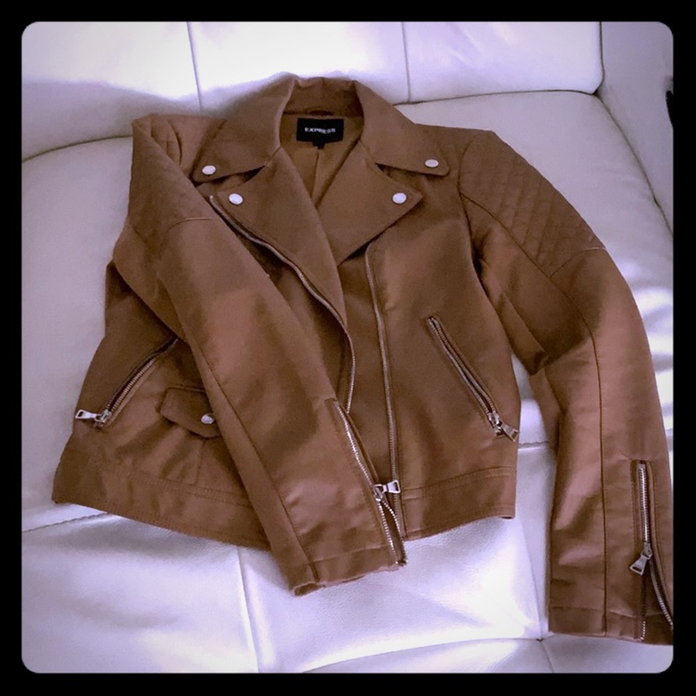 Express faux leather tan jacket Small  EUC